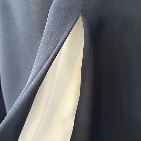 Vince. | 100% Silk Band Collar Blouse with Inverted Back Pleat, Black & White - Picture 8 of 13
